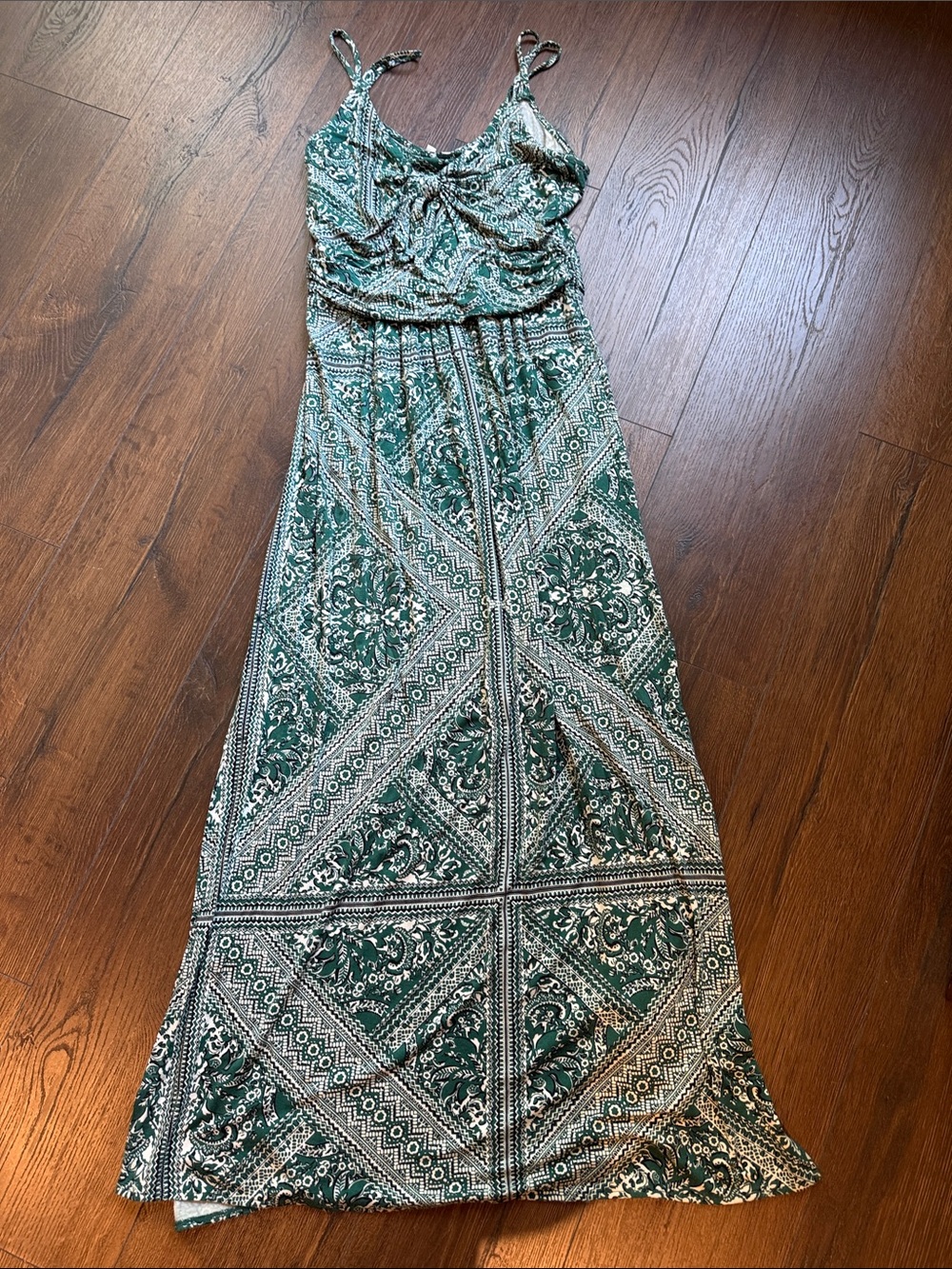 Green Printed Sleeveless Maxi Dress - Lightweight Summer Style Small